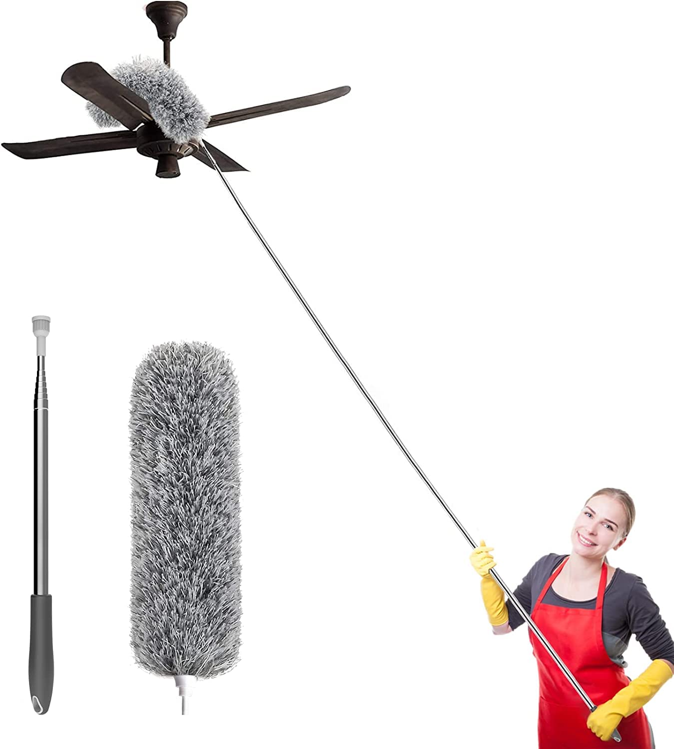 deevudi Upgraded Long handle Microfiber Feather ceiling Duster for Dust cleaning with extendable Pole 30-100 Inch with anti scratch Bendable Head brush for Cleaning High Cobweb stick high Ceiling Fan
