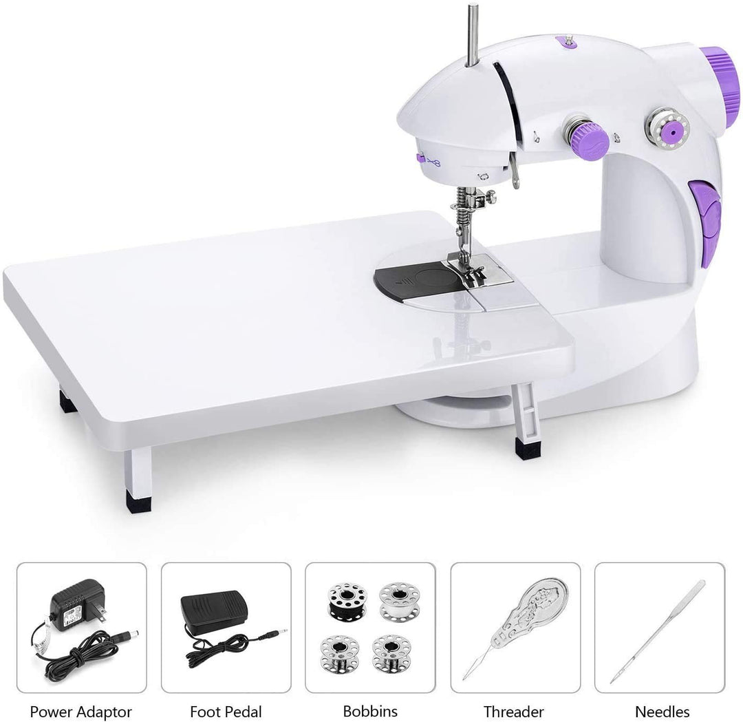 deevudi Mini Sewing Machine for Home Tailoring use | Mini Silai Machine with Sewing Kit Set Sewing Box with Thread Scissors, Needle All in One Sewing Accessories (White & Purple)