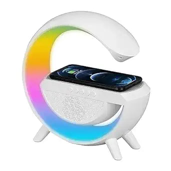 deevudi G-Shape Multifunctional Speaker LED Wireless Charging Speaker with 15W Fast Charging, Bluetooth, FM Radio, RGB Music Sync, Atmosphere Lamp, All-in-One Wireless Charger Speaker