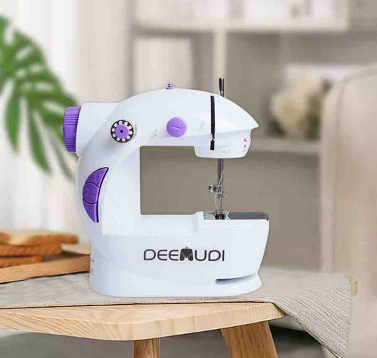 deevudi Mini Sewing Machine for Home Tailoring use | Mini Silai Machine with Sewing Kit Set Sewing Box with Thread Scissors, Needle All in One Sewing Accessories (White & Purple)