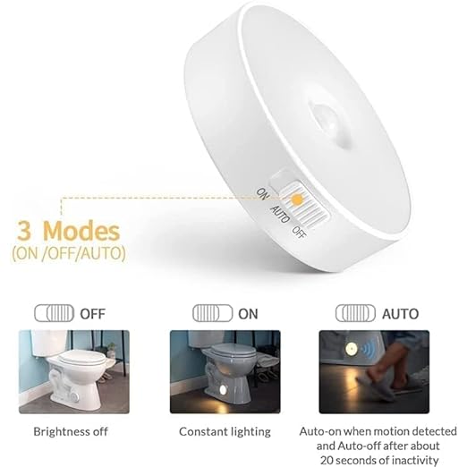 deevudi Usb Rechargeable Motion Sensor LED Lamp Human Body Induction Night Light For Car, Indoor, Stairs, Wardrobe, Kitchen, Cupboard With Magnetic Base (Warm White, Pack Of 1) (White)