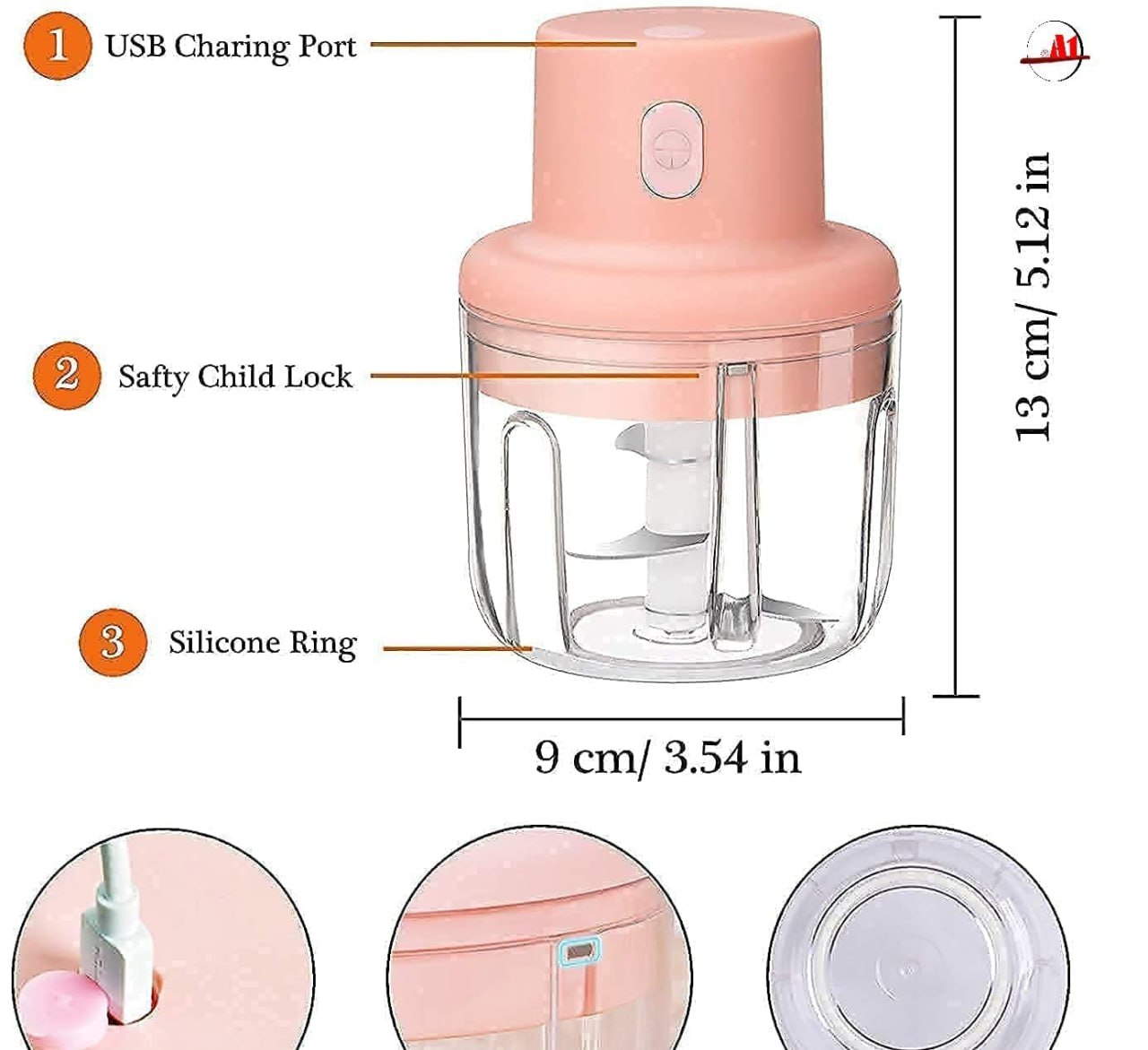deevudi Mini Usb Wireless Electric Garlic Chopper, Mini Food Chopper Garlic Mincer Blender Meat Grinder Waterproof Rechargeable Food Processor (Electric Mini Garlic Grinder), 45 Watts