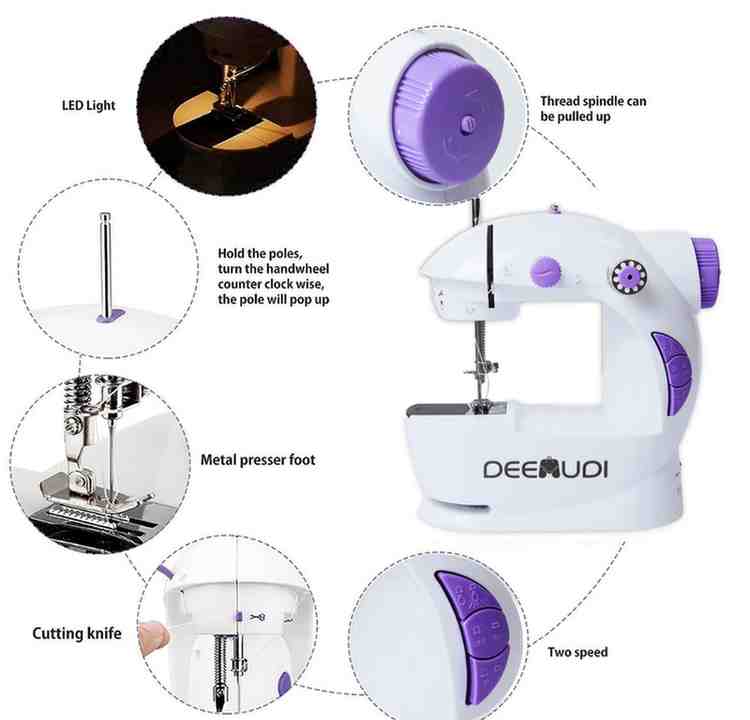 deevudi Mini Sewing Machine for Home Tailoring use | Mini Silai Machine with Sewing Kit Set Sewing Box with Thread Scissors, Needle All in One Sewing Accessories (White & Purple)