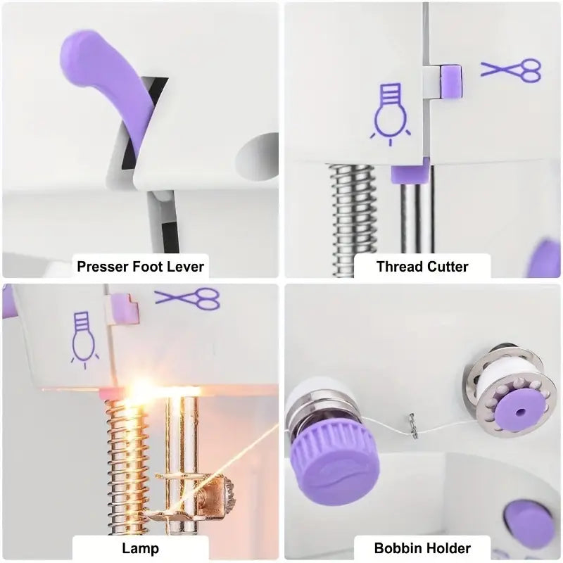 Deevudi Mini Sewing Machine for Home Tailoring use | Mini Silai Machine with Sewing Kit Set (White & Purple)