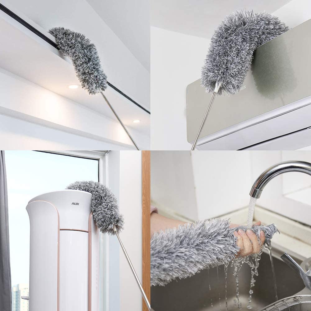 deevudi Upgraded Long handle Microfiber Feather ceiling Duster for Dust cleaning with extendable Pole 30-100 Inch with anti scratch Bendable Head brush for Cleaning High Cobweb stick high Ceiling Fan