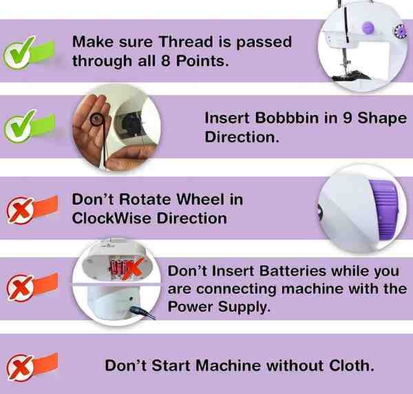Deevudi Mini Sewing Machine for Home Tailoring use | Mini Silai Machine with Sewing Kit Set (White & Purple)