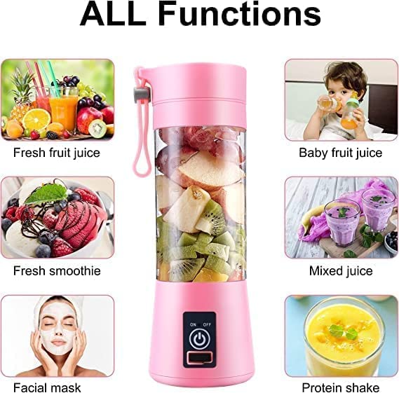 deevudi USB Portable & Rechargeable Electric USB 6 Blades Juice Cup Maker Juicer Bottle Blender Grinder Fruit Mixer, Bottle for Home and Travel 380 ml (Multi color)