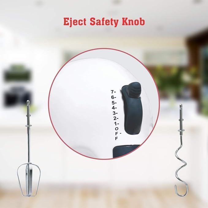 deevudi Electric 7 Speed Hand Mixer with 4 Pieces Stainless Blender, Bitter for Cake/Cream Mix, Food Blender, Beater for Kitchen || Beater for Cake, white, MEDIUM
