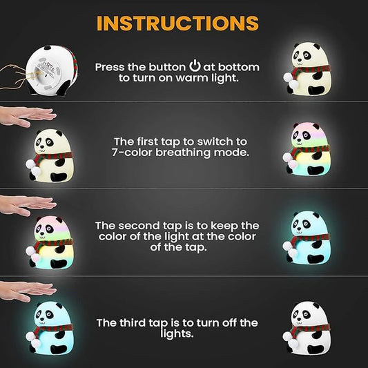 deevudi Panda Night Lamp, Panda Touch Silicone Lamp, 7 Colour Changing Light For Kids Bedroom, Usb Rechargeable,Birthday Gift For Girls And Boys (Close Eye), Multicolor, led