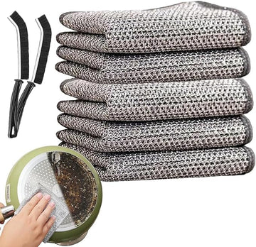 deevudi 5 Pack Non Scratch Dish Wash Cloth & 2 Gaps Cleaning Brush, Multipurpose Wire Dishwashing Rags for Wet and Dry, Easy Rinsing, Reusable, Mesh Wire Cloth for Kitchen, Sinks, Pots, Pans