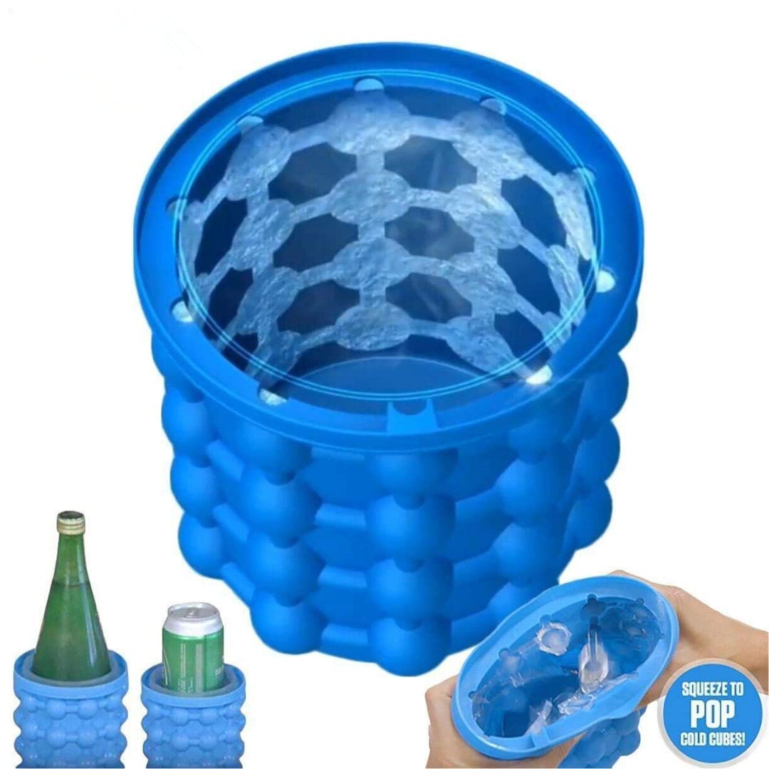 deevudi Ice Cube Maker Mould Ice Tray, Silicone Ice Bucket, (2 in 1) Ice-Ball Makers for Home, Round Portable Ice Bucket for Frozen Whiskey, Cocktail, Beverages|Space Saving Ice Cube Maker for Party