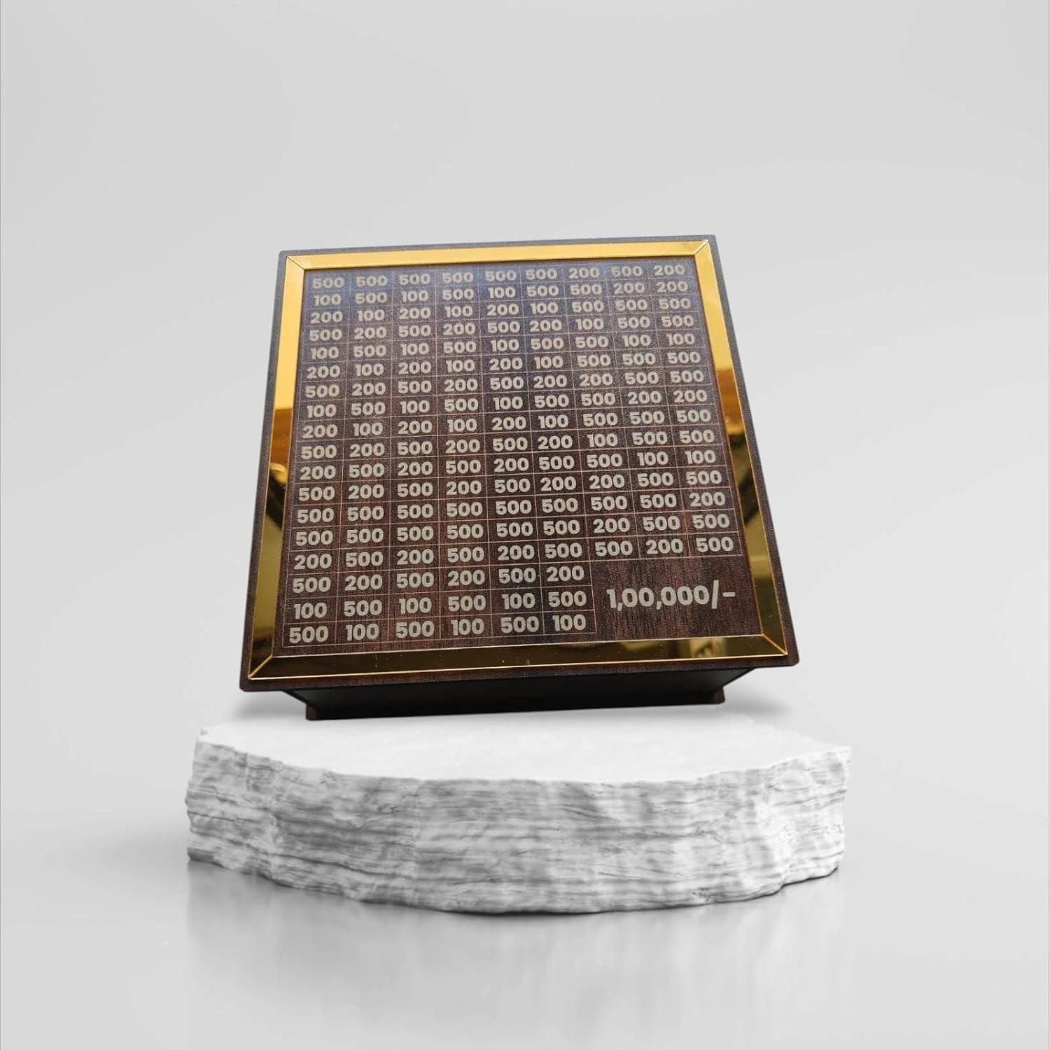 deevudi Money Saving Box for Adults 100000 | Wooden Piggy Bank with Amount Goal | Cash & Coin Storage | Smart Savings Box for Kids & Adults | Carved Design Donation Saver | 1 Lakh Saving Box