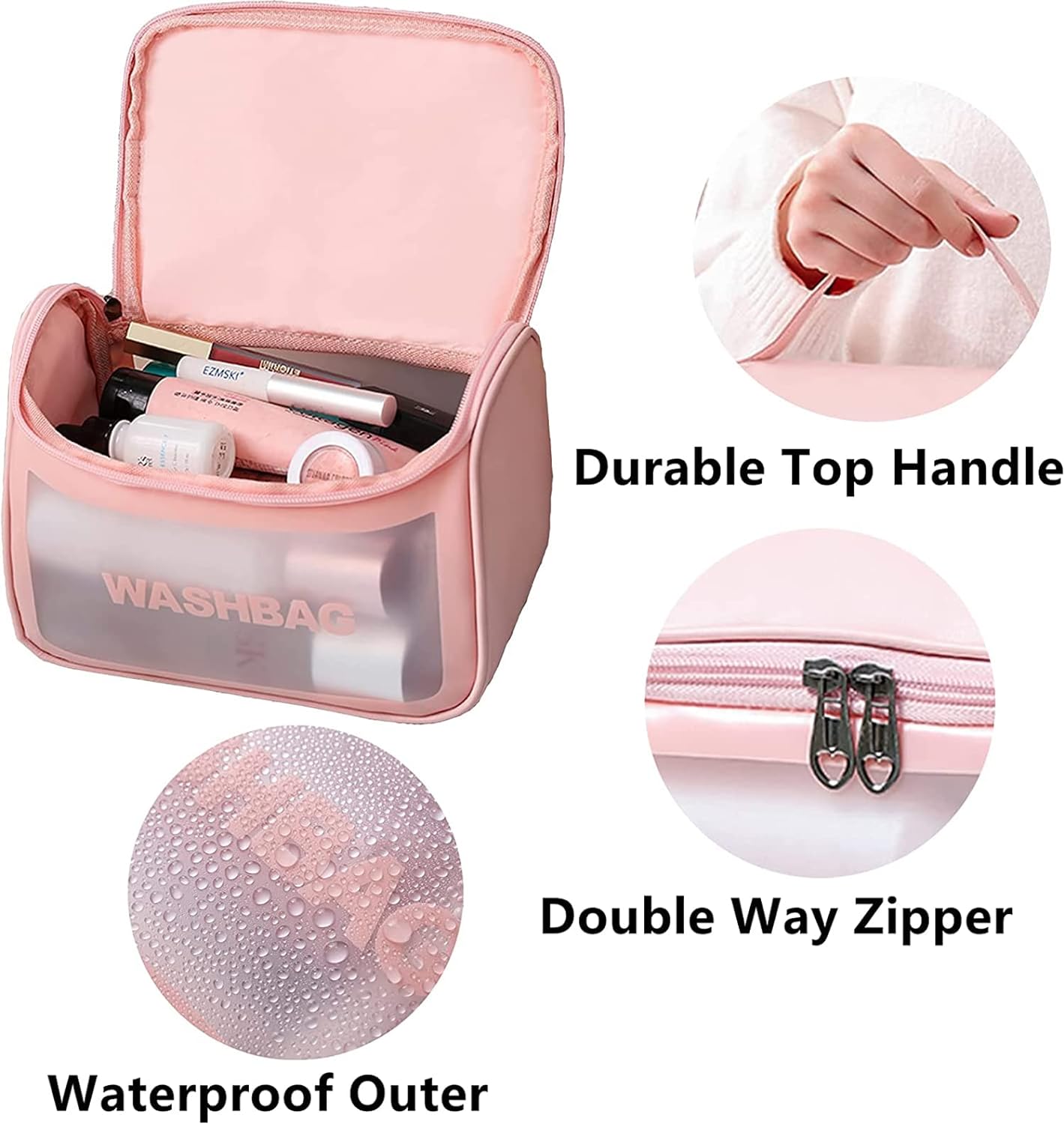 deevudi Clear Toiletry Bag, Wash Make Up Bag PVC Waterproof Zippered Cosmetic Bag, Portable Carry Pouch for Women Men (Set of 3 Bag Black)