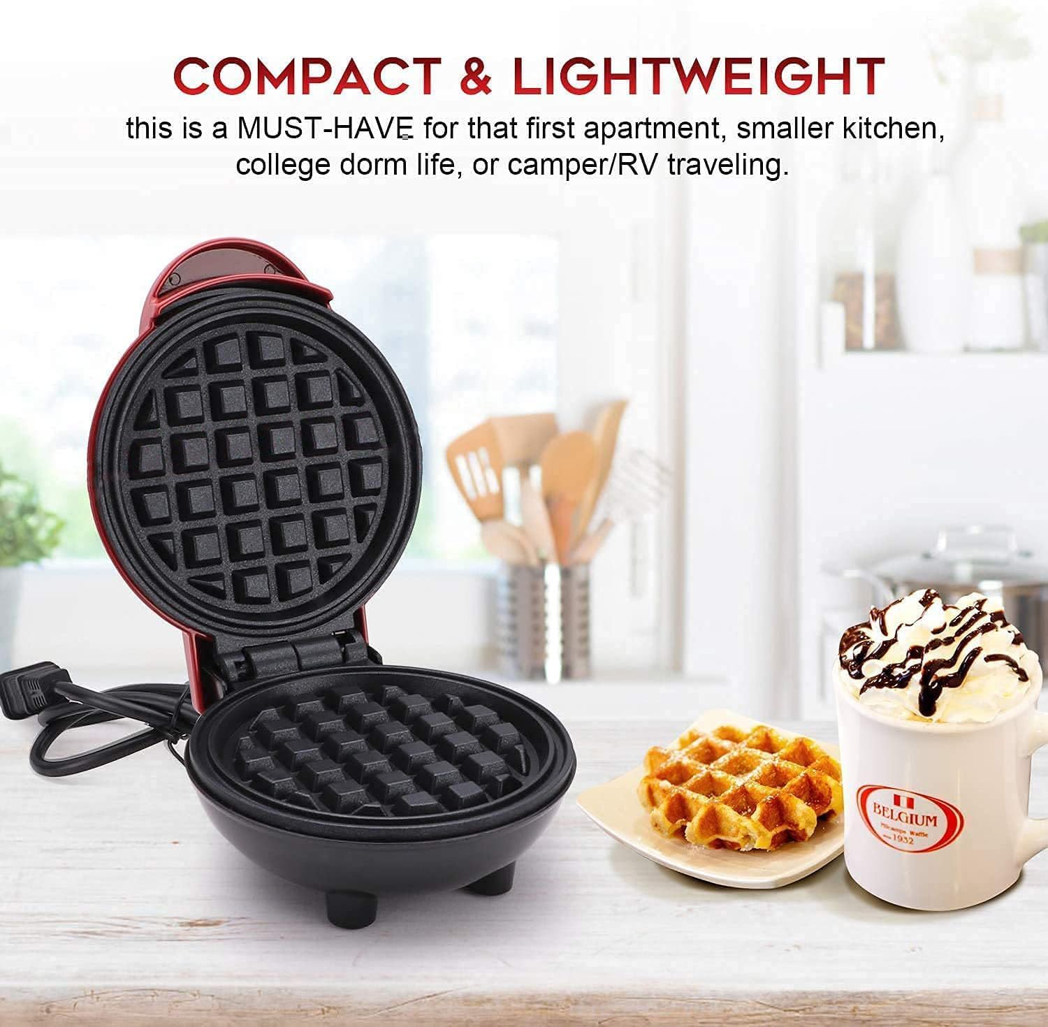deevudi Waffle Maker, Waffle Maker Machine, Waffles Maker, Mini Waffle Maker, Waffle Machine, Waffle Iron, Waffles Maker Machine, Mini waffle Maker for Home, Waffle Maker Electric, Waffle Maker (Red)