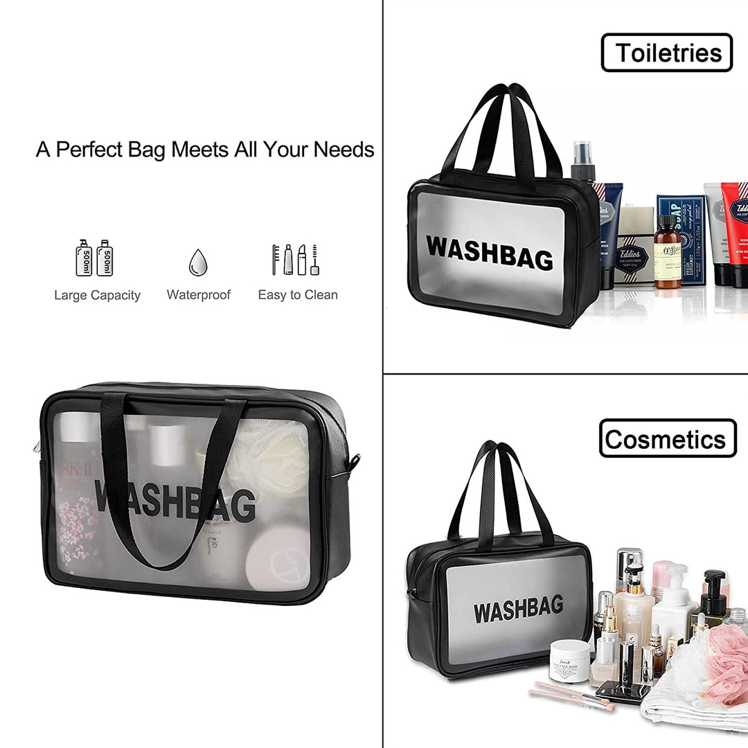 deevudi Clear Toiletry Bag, Wash Make Up Bag PVC Waterproof Zippered Cosmetic Bag, Portable Carry Pouch for Women Men (Set of 3 Bag Black)