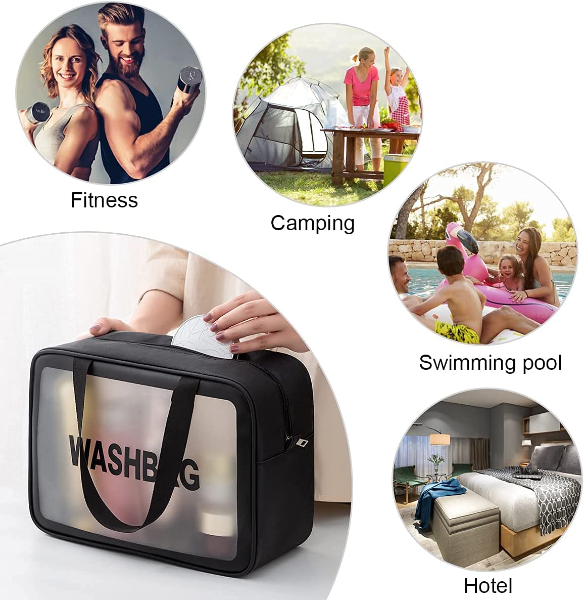 deevudi Clear Toiletry Bag, Wash Make Up Bag PVC Waterproof Zippered Cosmetic Bag, Portable Carry Pouch for Women Men (Set of 3 Bag Black)