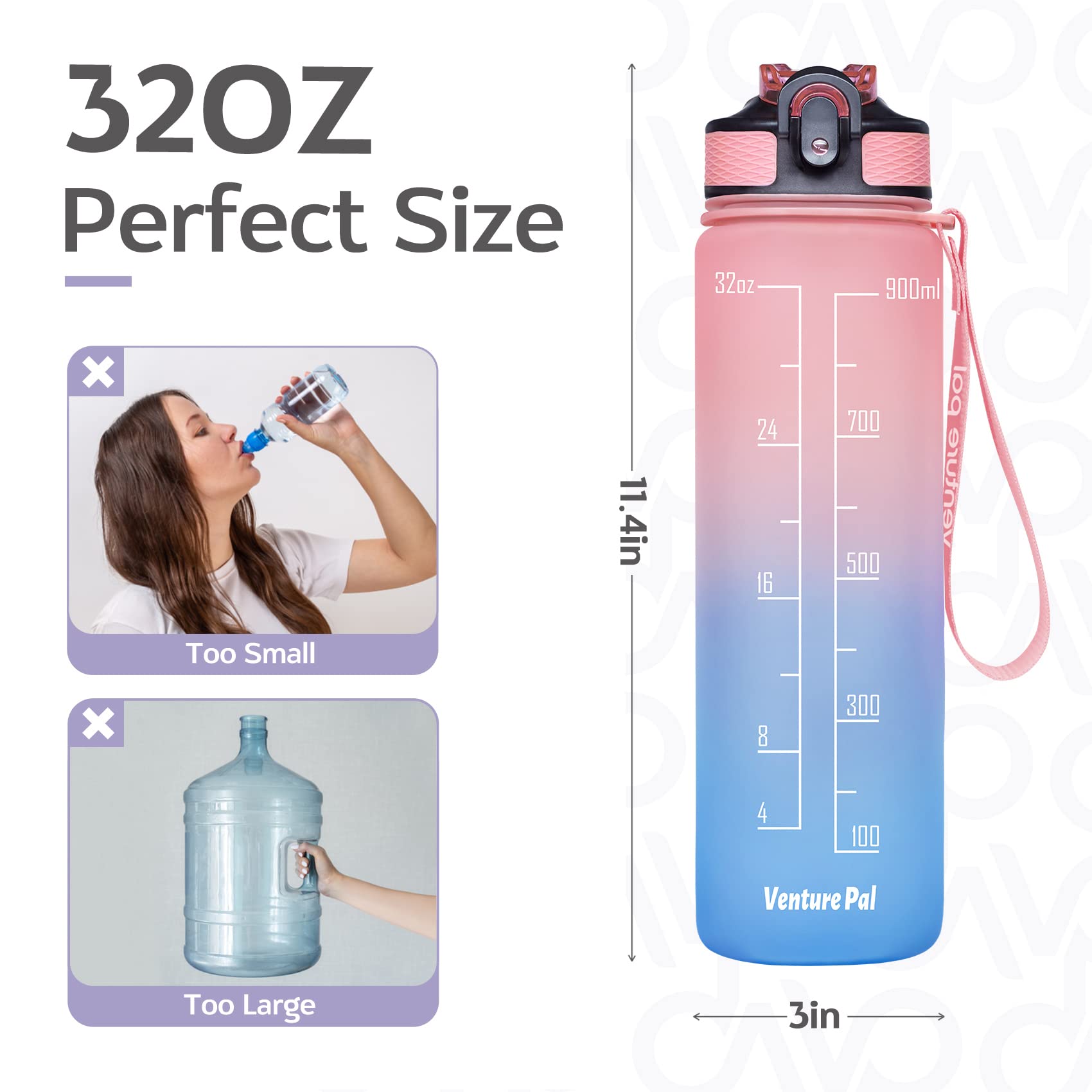 deevudi 32Oz Motivational Fitness Sports Water Bottle With Time Marker&Straw,Large Wide Mouth Leakproof Durable Bpa Free Non-Toxic-Ombre Green Purple (Plastic,Pack Of 1 Bottle),32 fluid_ounce