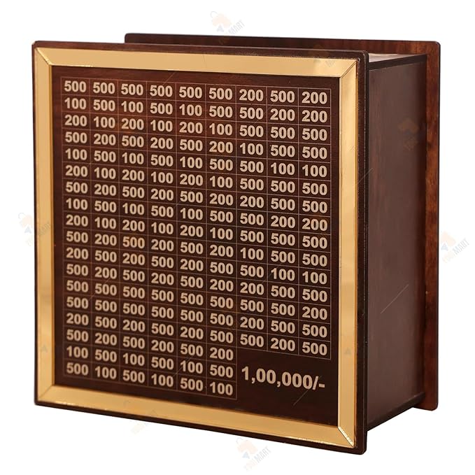 deevudi Money Saving Box for Adults 100000 | Wooden Piggy Bank with Amount Goal | Cash & Coin Storage | Smart Savings Box for Kids & Adults | Carved Design Donation Saver | 1 Lakh Saving Box