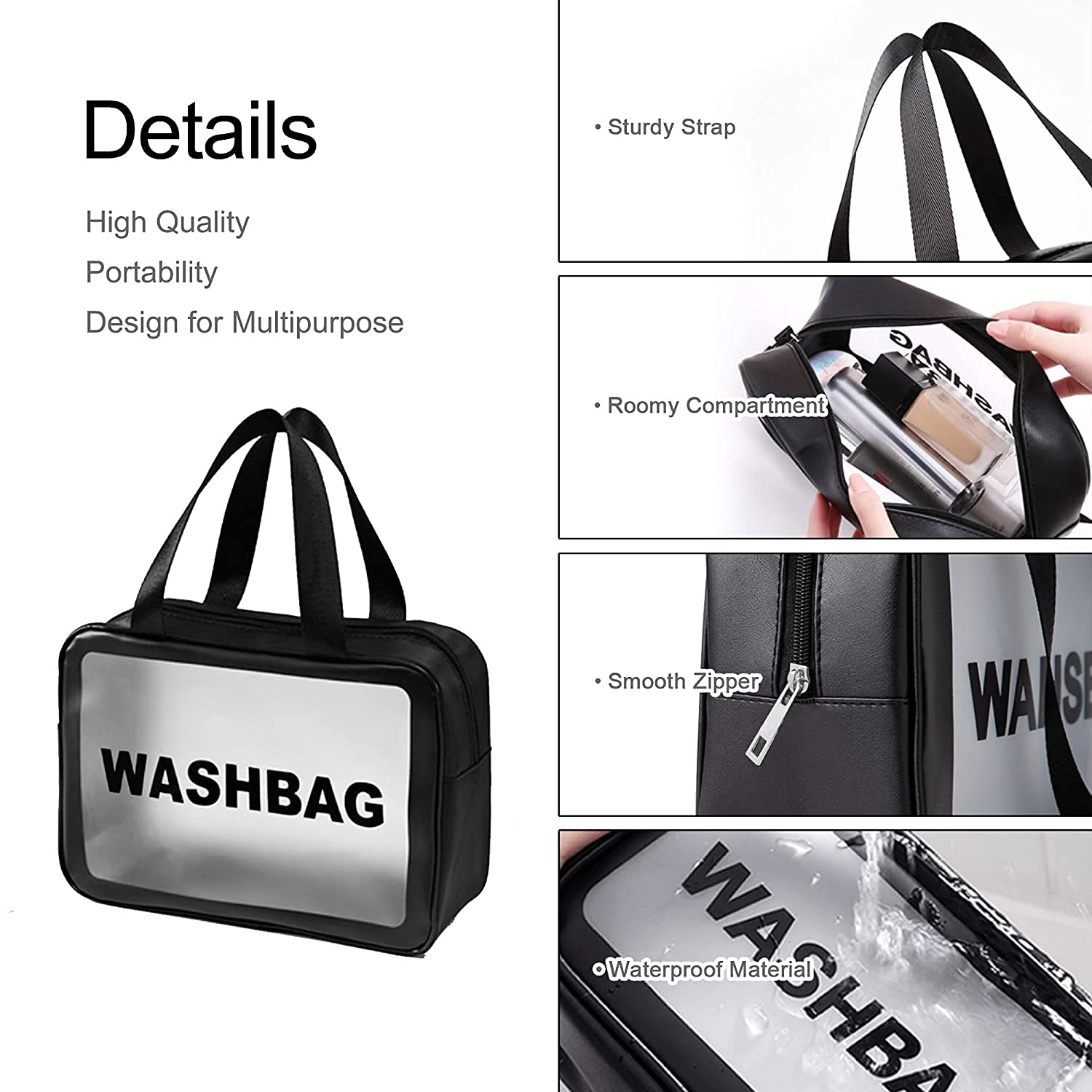 deevudi Clear Toiletry Bag, Wash Make Up Bag PVC Waterproof Zippered Cosmetic Bag, Portable Carry Pouch for Women Men (Set of 3 Bag Black)