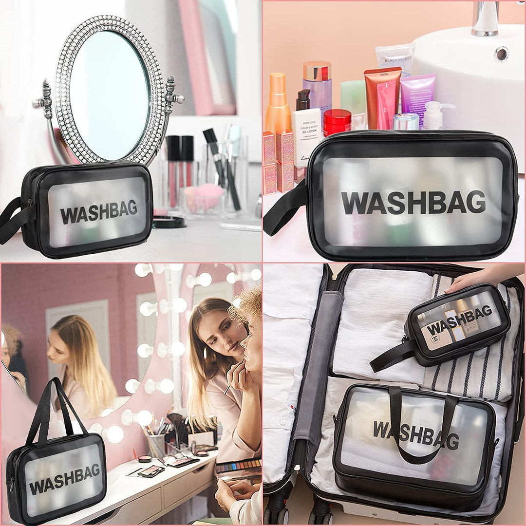 deevudi Clear Toiletry Bag, Wash Make Up Bag PVC Waterproof Zippered Cosmetic Bag, Portable Carry Pouch for Women Men (Set of 3 Bag Black)