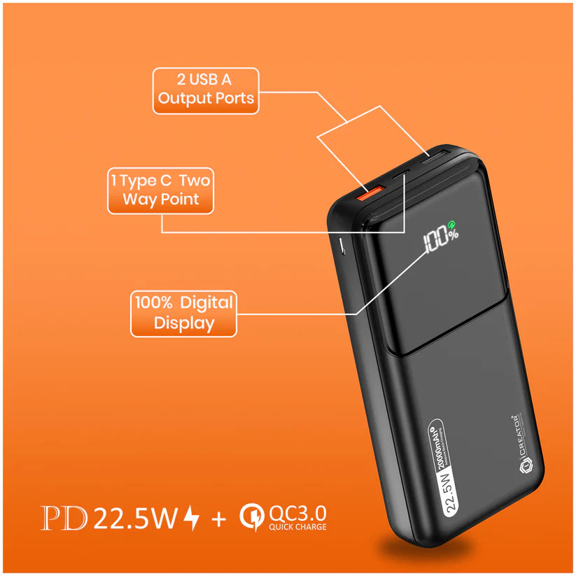 Energy Series 20K mAh PowerBank With 2 USB Port with Digital Display