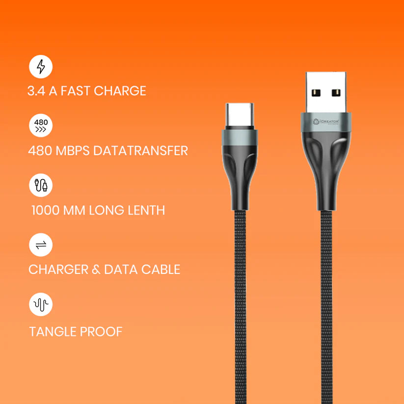 Penther Series Data Cable With 3.4A Fast Charging