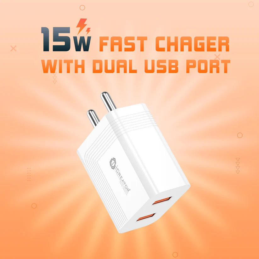 Quick Series 15W Fast Charger with Dual USB Port